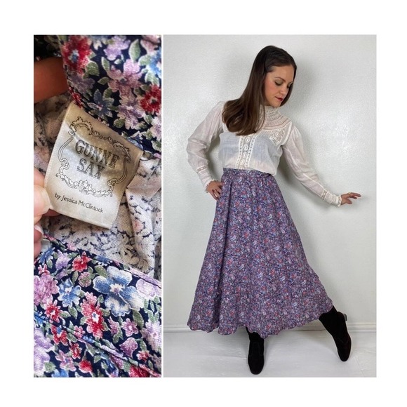 vtg 90s GUNNE SAX Floral Prairie SKIRT xxs/24 full skirt cottage core Victorian